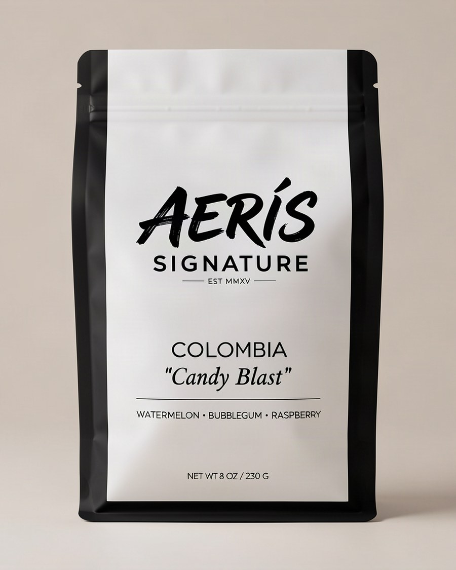 Colombia Candy Blast — Aerís Signature pack, white bag with black gussets, whole bean